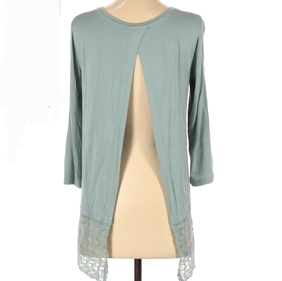 Logo by Lori Goldstein Long Sleeve Tunic Size S Scoop Neck Lace Trim Split Back. - Picture 2 of 9